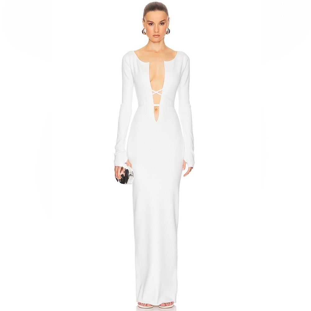 Helsa Niall Deep V Neck Dress in White